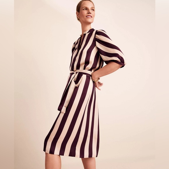 Ann Taylor Striped Balloon Sleeve Midi Dress | Size Small - Picture 2 of 13